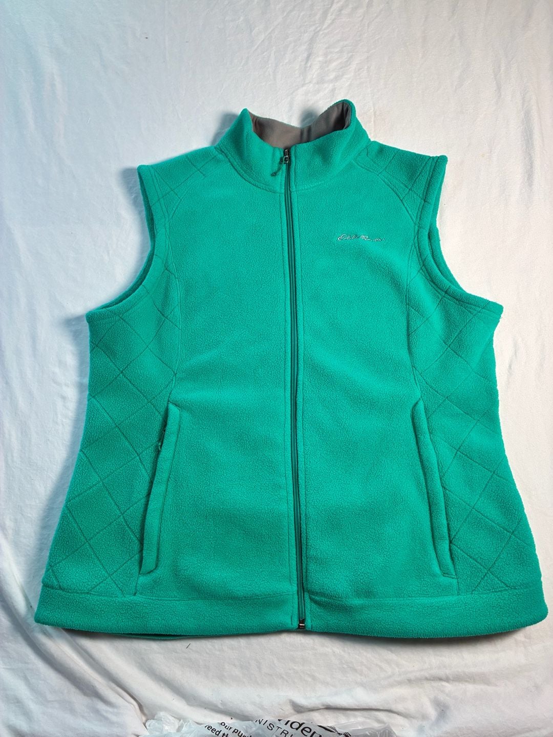 Eddie Bauer Women's Xl Quilted Fleece Full Zip Vest Green